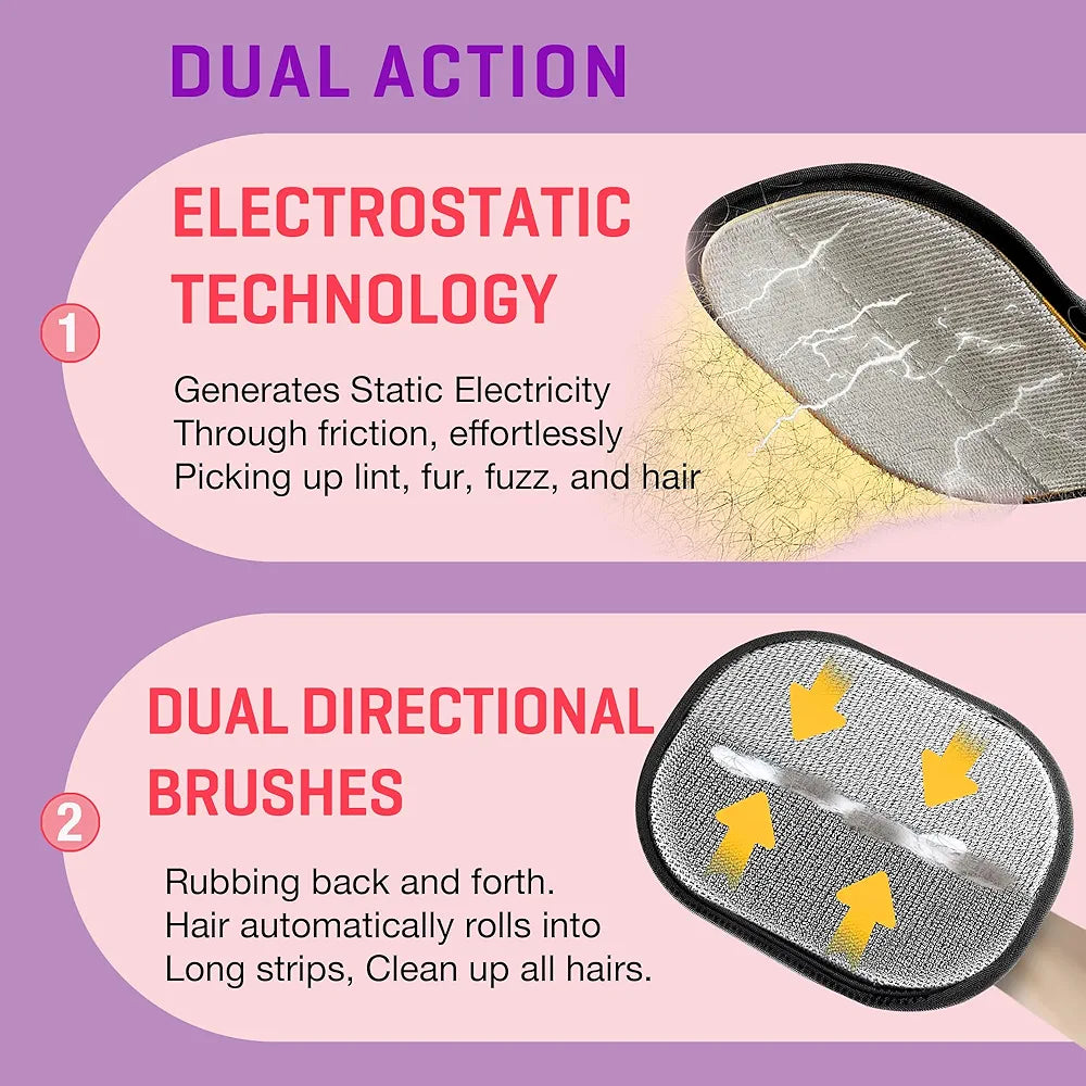 Pet Hair Removal Glove with Dual-Sided Electrostatic Bristles