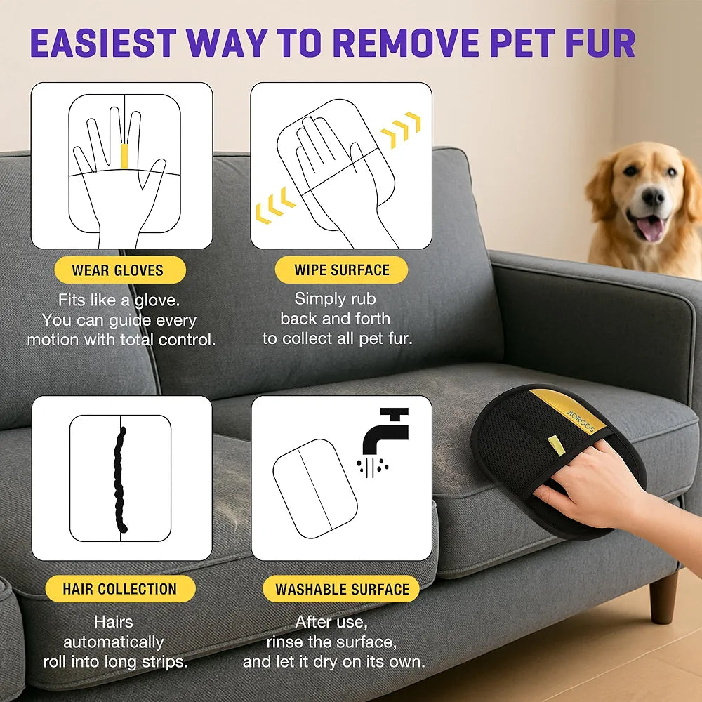 Pet Hair Removal Glove with Dual-Sided Electrostatic Bristles