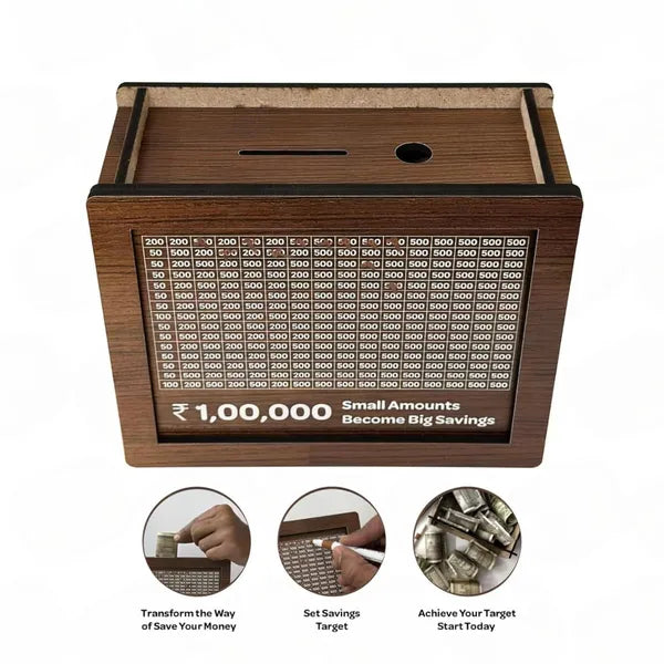 Wooden Money Saving Box | Your ₹1 Lakh Goal Saver
